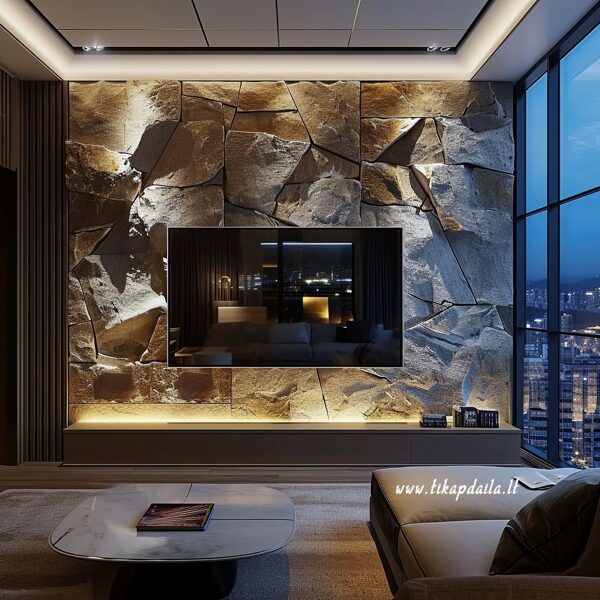 TV sienų apdaila dekoratyviniu akmeniu 35eur. kvadratinis metras.