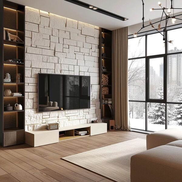 Dekoratyvinis akmuo šiuolaikiniame interjere.